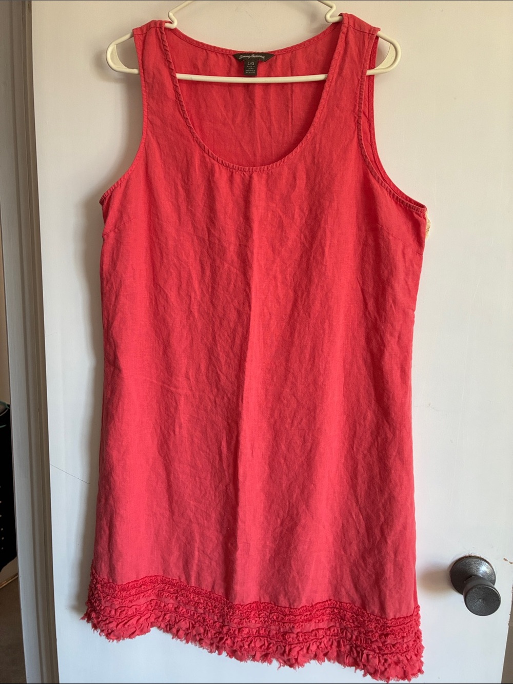 Tommy Bahama,  Ruffle-Hem Sleeveless Tank Dress . Linen , coral